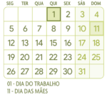 Calendario Maio 2025 Verde