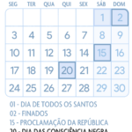 Calendario Novembro 2025 Azul Claro