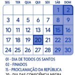 Calendario Novembro 2025 Azul Marinho