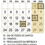 Calendario Novembro 2025 Bege