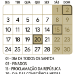 Calendario Novembro 2025 Dourado