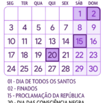 Calendario Novembro 2025 Roxo