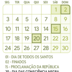 Calendario Novembro 2025 Verde