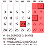 Calendario Novembro 2025 Vermelho