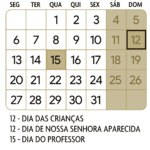 Calendario Outubro 2025 Dourado