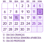 Calendario Outubro 2025 Roxo