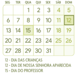 Calendario Outubro 2025 Verde