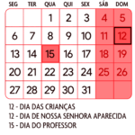 Calendario Outubro 2025 Vermelho