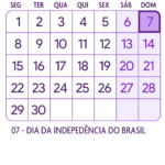 Calendario Setembro 2025 Roxo