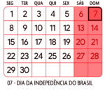 Calendario Setembro 2025 Vermelho