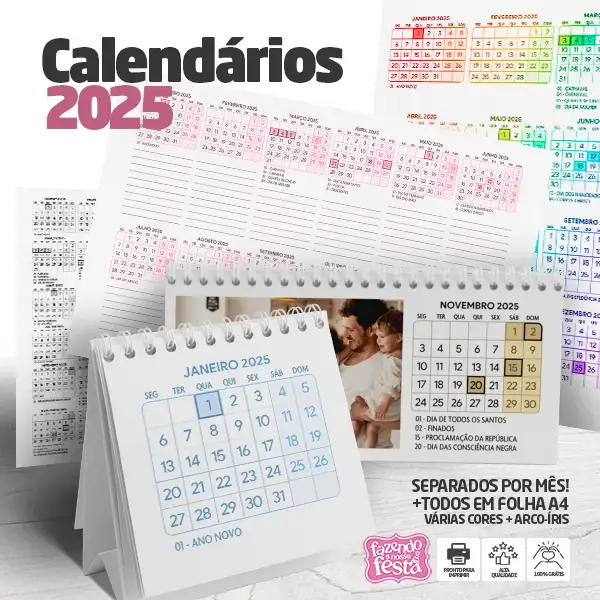 Calendário de 2025 com Feriados para Imprimir