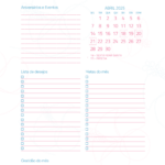 Calendario Mensal Abril Planner Stitch e Angel