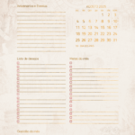 Calendario Mensal Agosto Planner Harry Potter 2025