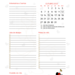 Calendario Mensal Outubro Planner Minnie 2025