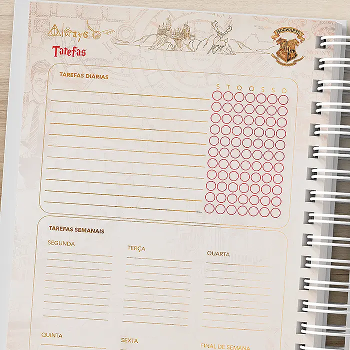 Detalhes da Pagina de Tarefas Diarias Planner Harry Potter