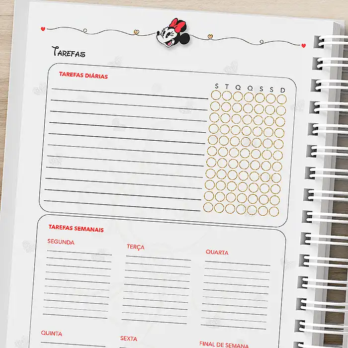 Detalhes da Pagina de Tarefas Diarias Planner Minnie