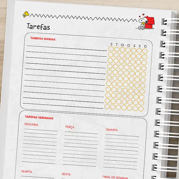 Detalhes da Pagina de Tarefas Diarias Planner Snoopy