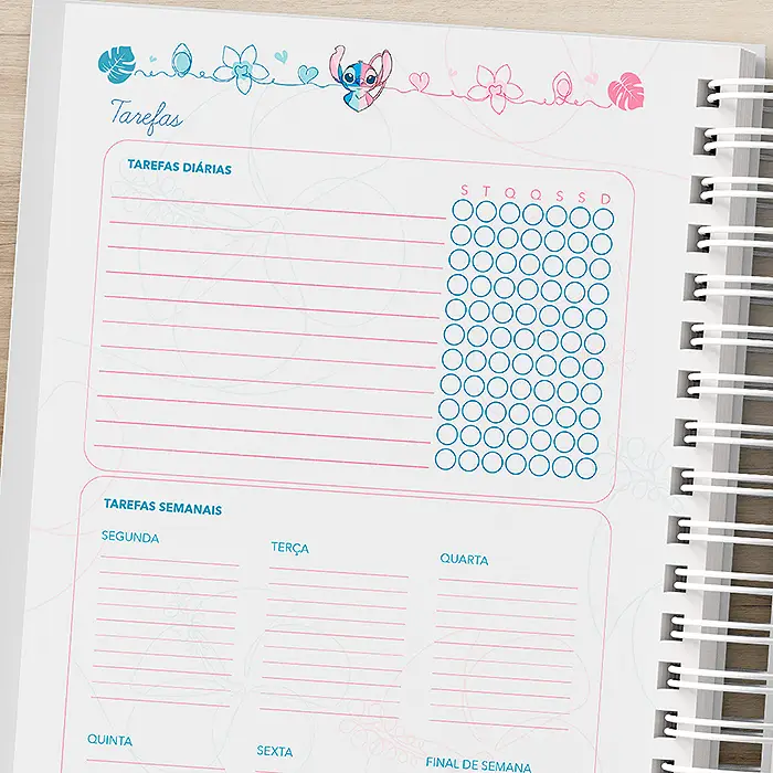 Detalhes da Pagina de Tarefas Diarias Planner Stitch e Angel