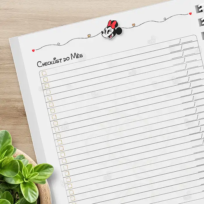 Pagina de Checklist preenchida Planner Minnie 2025