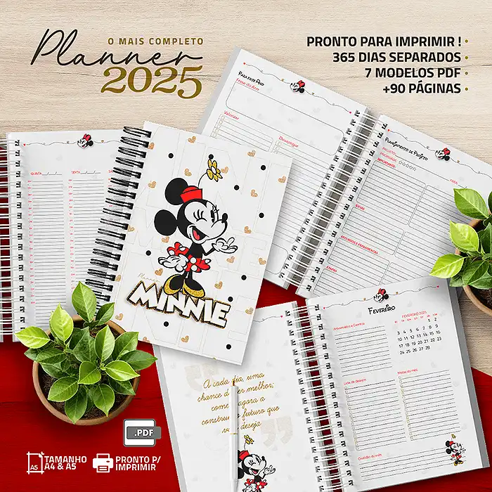 Planner Minnie 2025 – Grátis para Imprimir