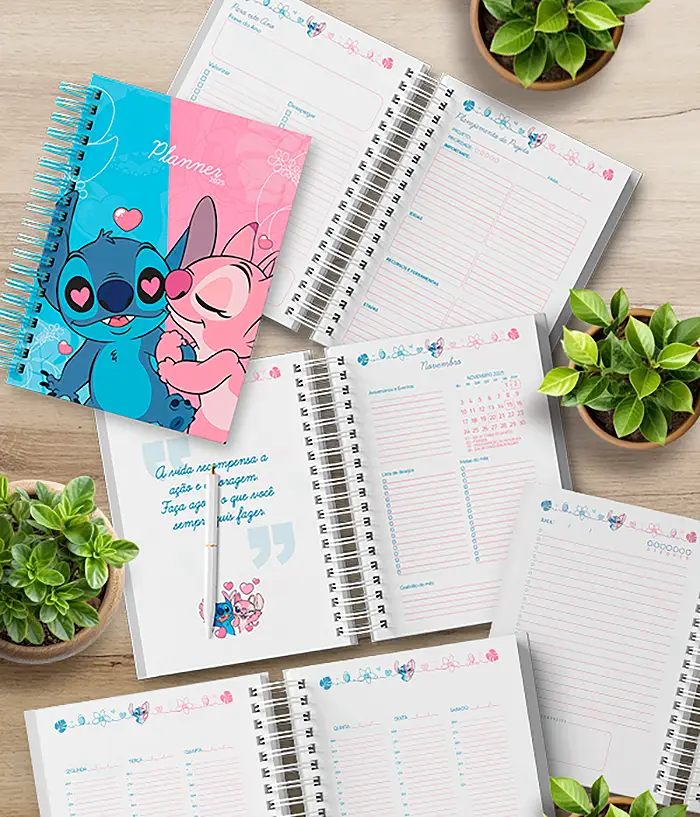 Planner Stitch e Angel 2025 para imprimir