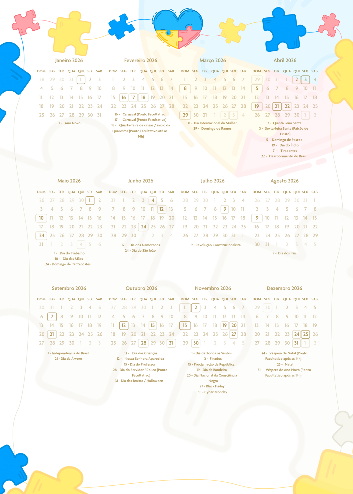 Calendario Planner Autismo Fazendo A Nossa Festa