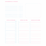 Calendario Mensal Permanente Fevereiro Planner Colorido 2026