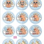 Aplique para Caixinhas Redondos 2 Kit Festa Capivara Menino