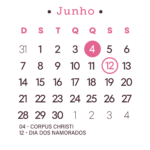 Calendario 2026 Rosa Junho