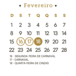 Calendario Fevereiro 2026