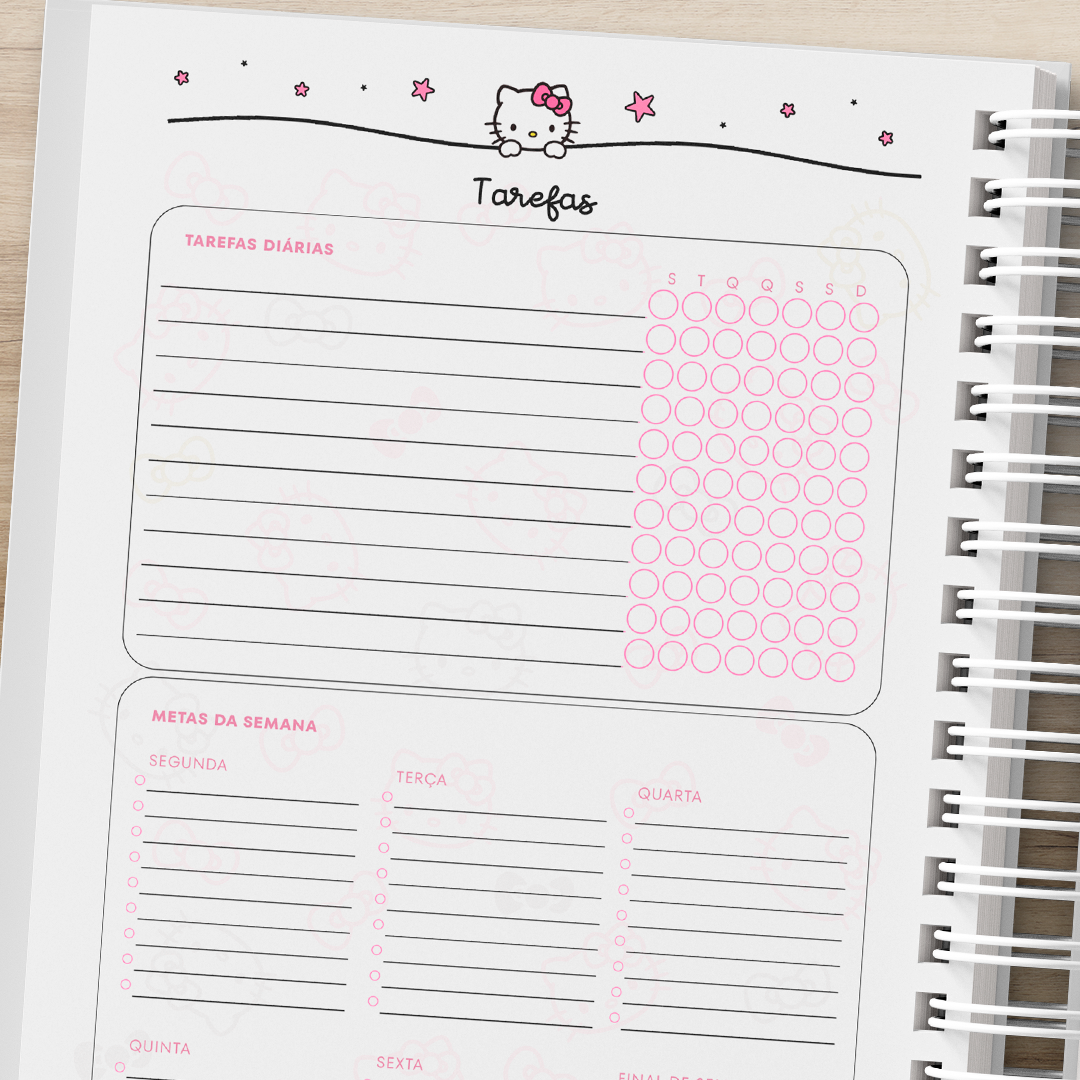 Planner Hello Kitty Detalhes da Pagina de Tarefas Diarias