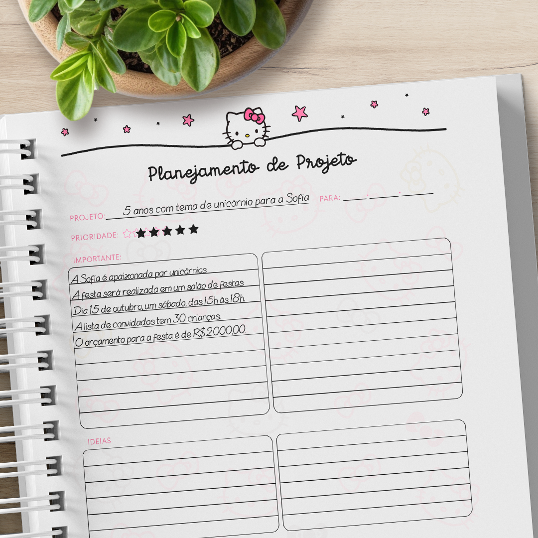 Planner Hello Kitty Planejamento de Projetos com Exemplo