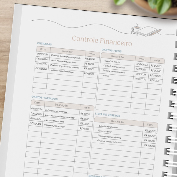 Planner Tons Pasteis Controle Financeiro de Exemplo