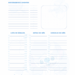 Calendario Mensal Permanente Agosto Planner Stitch