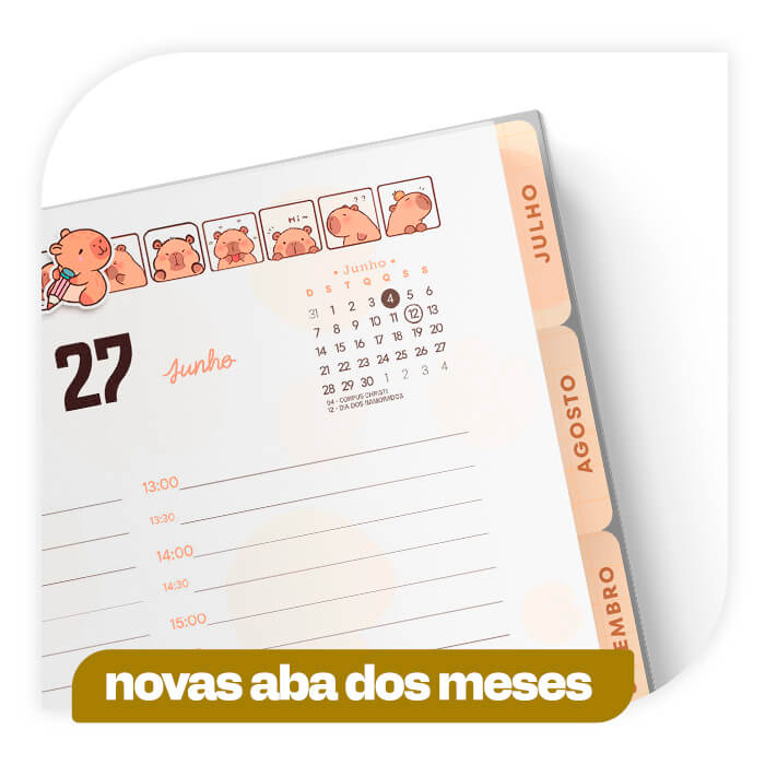 Planner Capivara Nova aba dos meses
