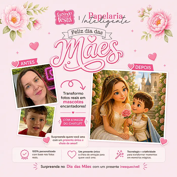 Lembrancinha Dia das Maes com IA Mascote Personalizado