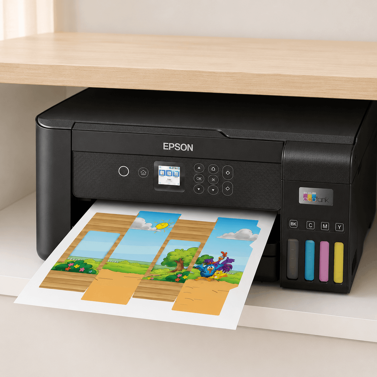 impressora Epson de tanque de tinta imprimindo moldes de festa em papel 180g