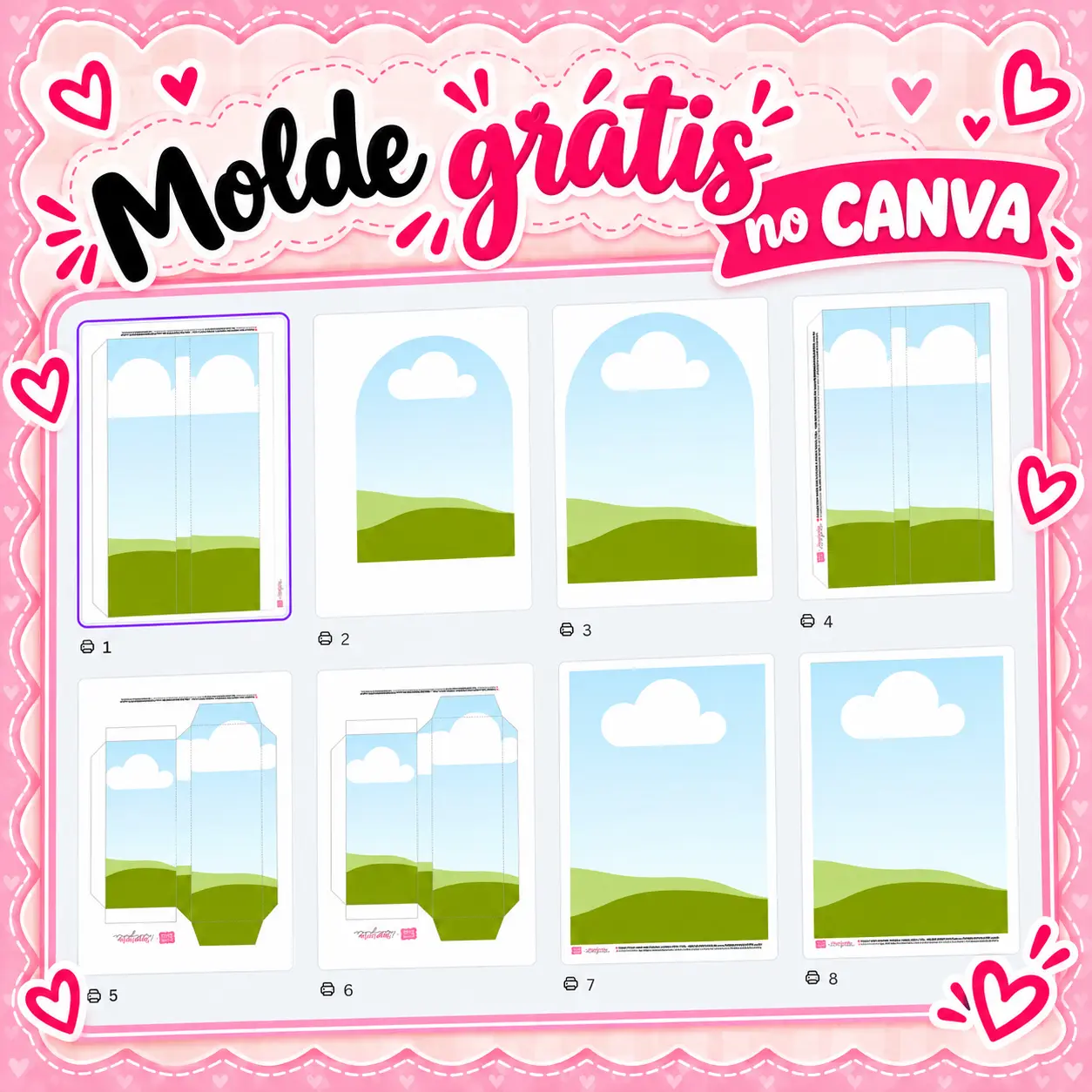 Molde limpo da caixa cenário no Canva, com molduras para arrastar as imagens
