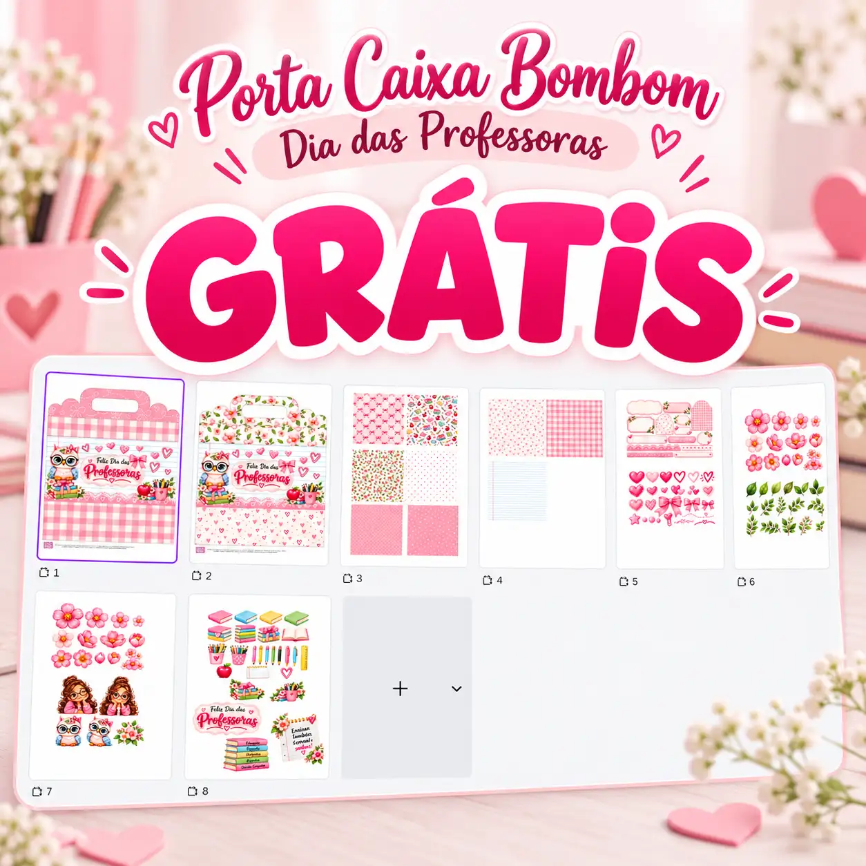 molde grátis porta caixa de bombom Dia das Professoras no Canva editável