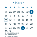 Calendário 2027 Azul Maio
