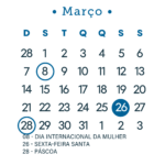 Calendário 2027 Azul Março