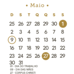 Calendário 2027 Dourado Maio
