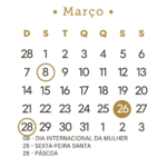 Calendário 2027 Dourado Março