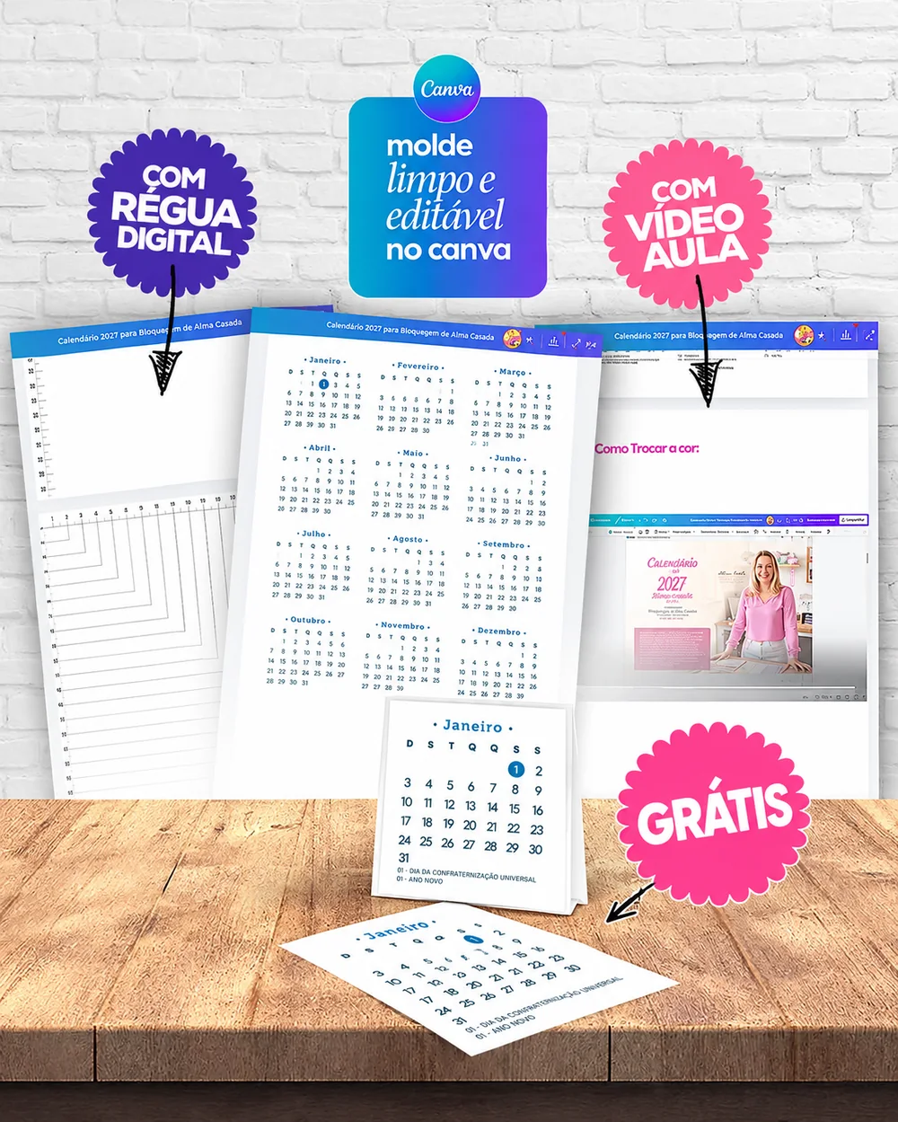 Calendário 2027 para blocagem grátis no Canva