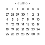 Calendário 2027 Preto e Branco Julho