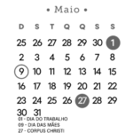 Calendário 2027 Preto e Branco Maio