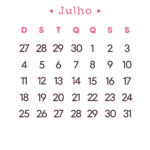 Calendário 2027 Rosa Julho
