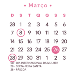Calendário 2027 Rosa Março