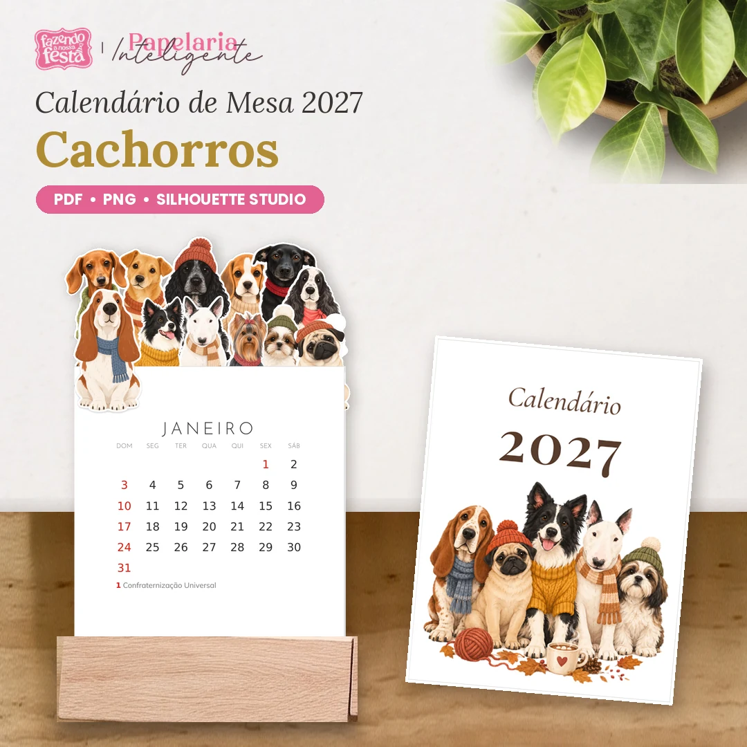 Calendário de mesa 2027 de cachorros