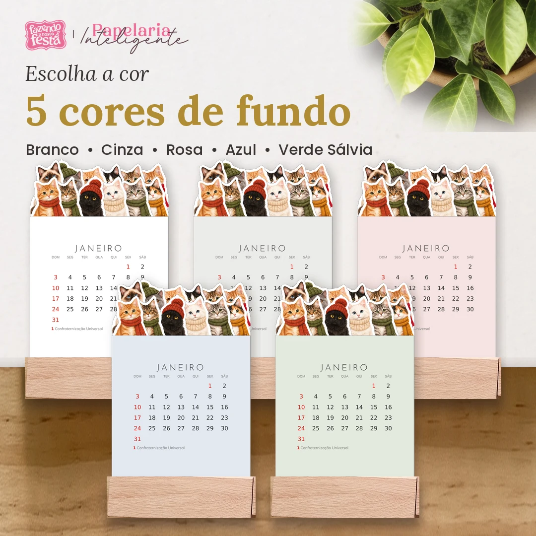 Calendário de mesa 2027 em 5 cores de fundo